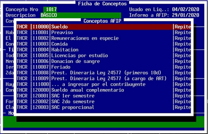 Asociaci&oacute;n con cenceptos AFIP