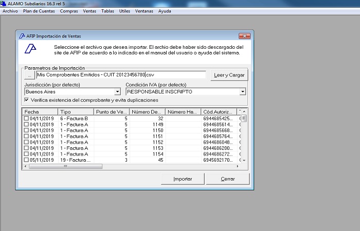 Importaci�n de datos de AFIP Mis Comprobantes